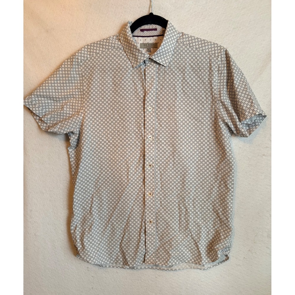 Ted Baker 3 Mens Geometric Print Short Sleeve Button‎ Down Shirt M